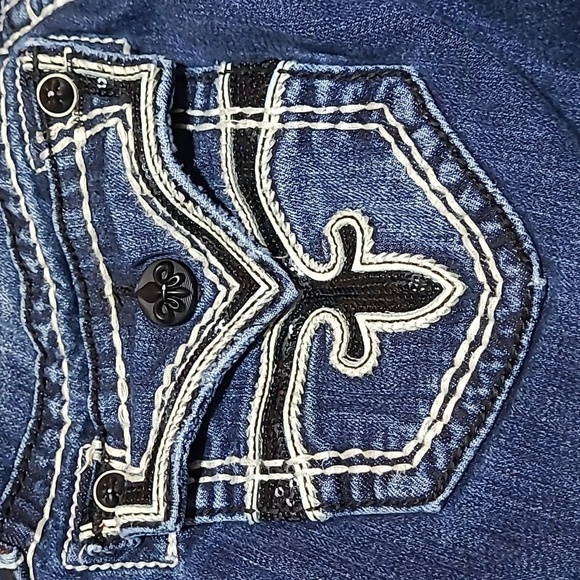 ROCK REVIVAL CELINE BLACK SEQUINS CAPRI DENIM JEAN - Picture 15 of 16